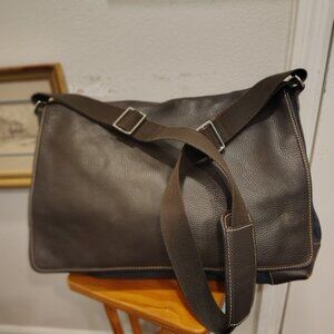 Lambertson Truex crossbody briefcase bag navy blue canvas or cotton and brown le